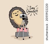 Hedgehog Photography Say Cheese Cartoon Illustrations Cute  Porcupine