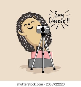 Hedgehog Photography Say Cheese Cartoon Illustrations Cute  Porcupine