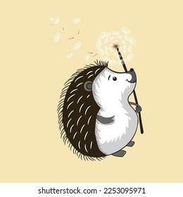 Hedgehog Play Dandelion Flower Flying Cartoon Porcupine