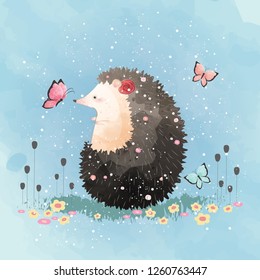 Hedgehog Playing with Butterfly