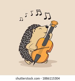 Hedgehog Playing Cello Cartoon Porcupine Music