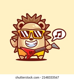 Hedgehog Playing Electric Guitar Cartoon