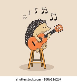 Hedgehog Playing Guitar Cartoon Porcupine Music