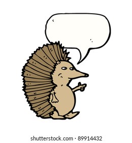 hedgehog pointing with speech bubble cartoon