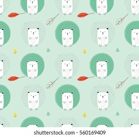 Hedgehog print design seamless pattern.  Vector illustration design for fashion fabrics, textile graphics, prints.