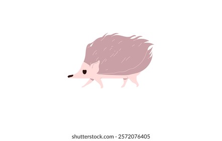 Hedgehog profile. Fluffy forest animal with spiky needles. Charming adorable sweet little character. Flat vector illustration isolated on white background