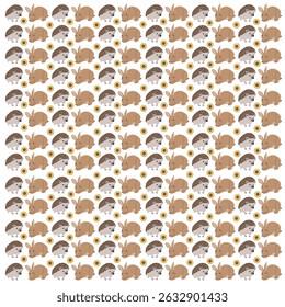 hedgehog, rabbit with fruit as a pattern background