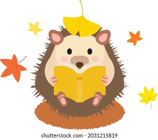 A hedgehog reading a book in Autumn of reading