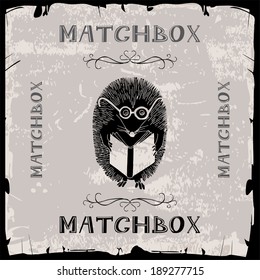 Hedgehog reading matchbox label