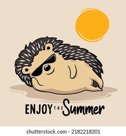 Hedgehog Relax Enjoy Summer Time Cartoon Porcupine