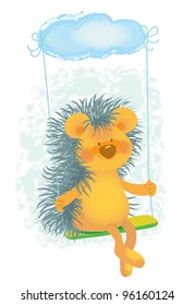 hedgehog riding on a swing