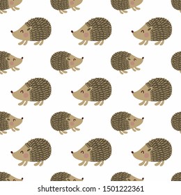 Hedgehog seamles pattern. Cute urchin vector illustration. Children`s animalistic background.