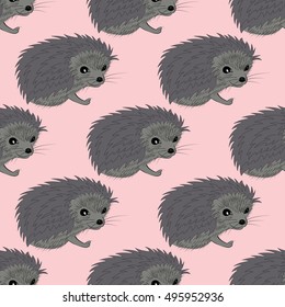 Hedgehog seamless pattern. Cute animal background. Child drawing style illustration.