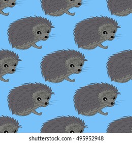 Hedgehog seamless pattern. Cute animal background. Child drawing style  illustration.