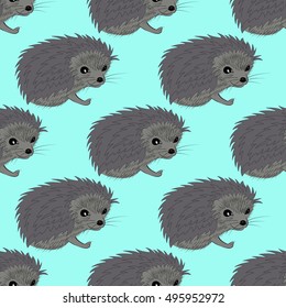 Hedgehog seamless pattern. Cute animal background. Child drawing style illustration.