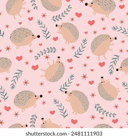 hedgehog seamless pattern in flat vector