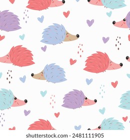 hedgehog seamless pattern in flat vector