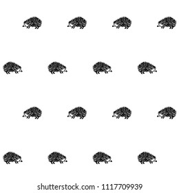 Hedgehog seamless pattern vector background. Cute small animal design, doodle porcupine, textile or fabric for children clothes.