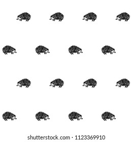 Hedgehog seamless pattern vector background. Cute small animal design, doodle porcupine, textile or fabric for children clothes.