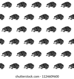 Hedgehog seamless pattern vector background. Cute small animal design, doodle porcupine, textile or fabric for children clothes.