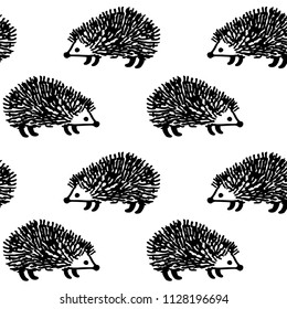 Hedgehog seamless pattern vector background. Cute small animal design, doodle porcupine, textile or fabric for children clothes.