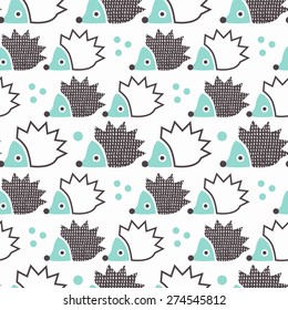 Hedgehog seamless pattern. Vector illustration.