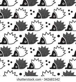 Hedgehog seamless pattern. Vector illustration. 