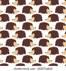 Hedgehog seamless vector background. Cute autumn pattern repeat with fall animals. Fall kids autumn forest pattern for textile, childrens decor, wallpaper, gift wrap, baby fashion, Thanksgiving.