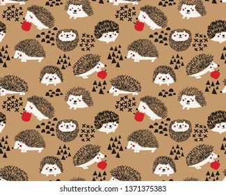 Hedgehog seamless vector pattern