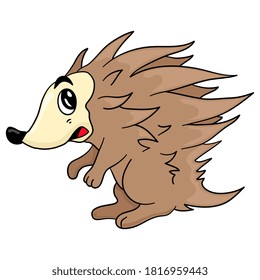 erizo con cuerpo espinoso. ilustración de dibujos animados pegatina linda