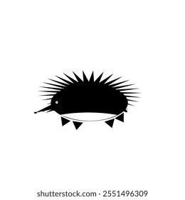 Hedgehog silhouette or logo, black and white linear style