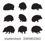 Hedgehog silhouette set - isolated vector images of wild animals