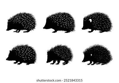 Hedgehog Silhueta Vetor Set, Hedgehog Preto Clipart Pacote