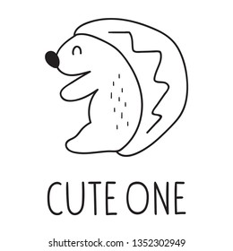 Hedgehog. Simple hand drawn vector illustration design in scandinavian, nordic style.. Best for nursery, childish textile, apparel, poster, postcard.