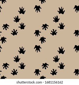 Hedgehog simple track background seamless repeat vector black silhouettes on tan. surface pattern design
