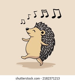 Hedgehog Singing Walking Cartoon Porcupine