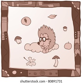 hedgehog sitting on a cloud and dreaming about appetizing food