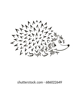 Hedgehog sketch Funny cartoon. Hand drawn vector illustration.