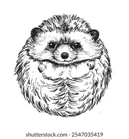 Hedgehog sketch isolated on white background. Vintage animal vector illustration.	