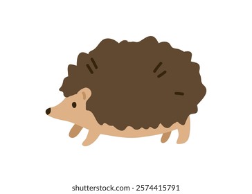 Hedgehog, small wild animal. Little fauna, nature, side view, profile. Cute spiky mammal, fluffy spikes. Kids flat graphic vector illustration isolated on white background