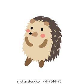 Hedgehog standing on two legs animal cartoon character isolated on white background.