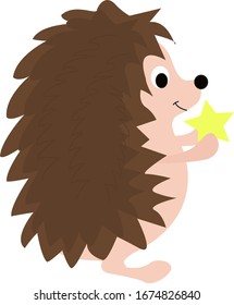 Hedgehog with star, illustration, vector on white background.