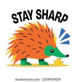 Hedgehog with stay sharp text, flat sticker
