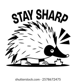 Hedgehog with stay sharp text, glyph sticker

