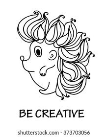 hedgehog with stylish hairdo on white background