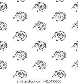 Hedgehog stylized line fun seamless pattern for kids and babies. Cute Hedgehog animal fabric design for textile linen and apparel in Scandinavian simple style.