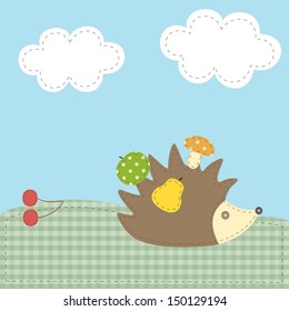 Hedgehog. Textile applique. Vector illustration. 