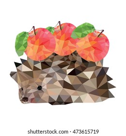 Hedgehog and three red apple with leaf