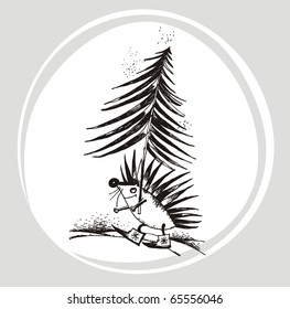 Hedgehog with a tree in the forest