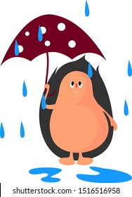 Hedgehog with umbrella, illustration, vector on white background.